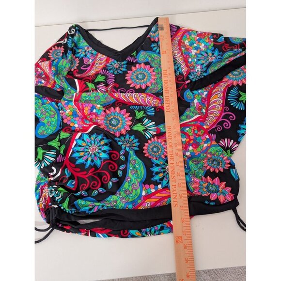 Swim Systems Collection Floral Cover up Womens Size Large Black Dolman Sleeve - Picture 10 of 12